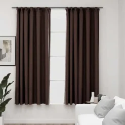 Hot vidaXL Mörkläggningsgardin med krokar linnelook 2 st 140x175 cm Taupe