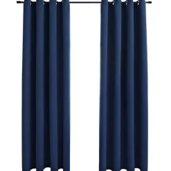 vidaXL Mörkläggningsgardiner med metallringar 2 st blå 140x175 cm