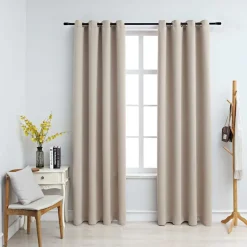 Clearance vidaXL Mörkläggningsgardiner med metallringar 2 st 140x175 cm Beige
