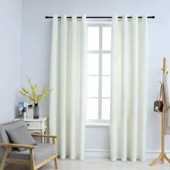 Outlet vidaXL Mörkläggningsgardiner med ringar 2 st gräddvit sammet 140x175 cm Kräm