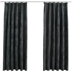 vidaXL Mörkläggningsgardiner 2 st m. krokar sammet antracit 140x175 cm