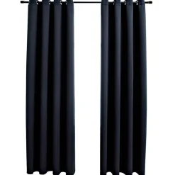 vidaXL Mörkläggningsgardiner med metallringar 2 st svart 140x175 cm