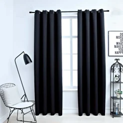 vidaXL Mörkläggningsgardiner med metallringar 2 st svart 140x175 cm
