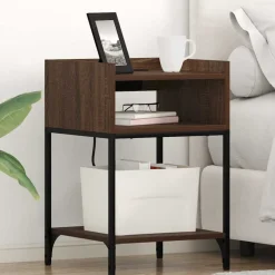 Discount vidaXL Nattduksbord med hylla 40 x 40 x 61 cm Konstruerat trä brun ek
