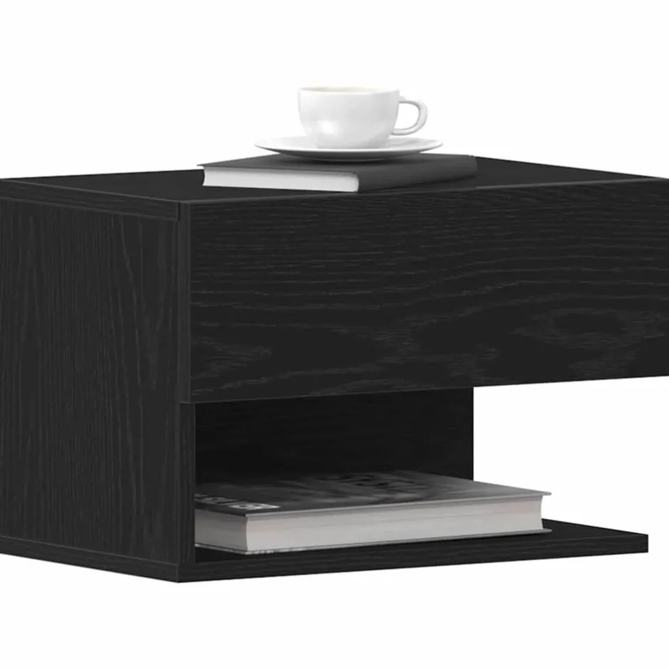 New vidaXL Nattduksbord med låda 46 x 30 x 30 cm Konstruerat trä Svart ek