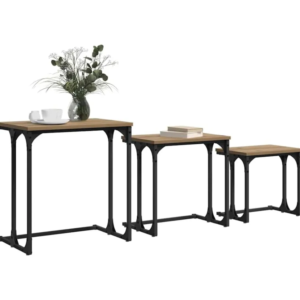 vidaXL Nesting Kaffe Bord 3 pcs artisan ek Konstruerat trä