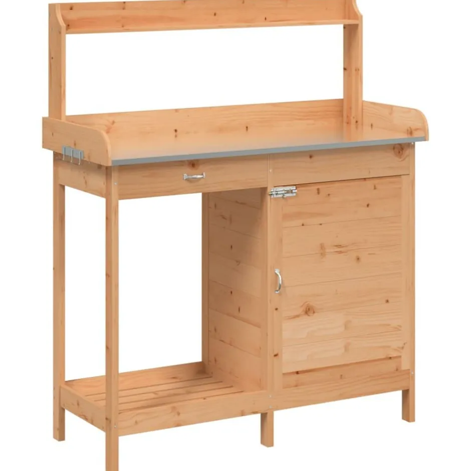 Outlet vidaXL Odlingsbänk med skåp brun 110,5x45x124,5 cm massivt granträ Mörkbrun