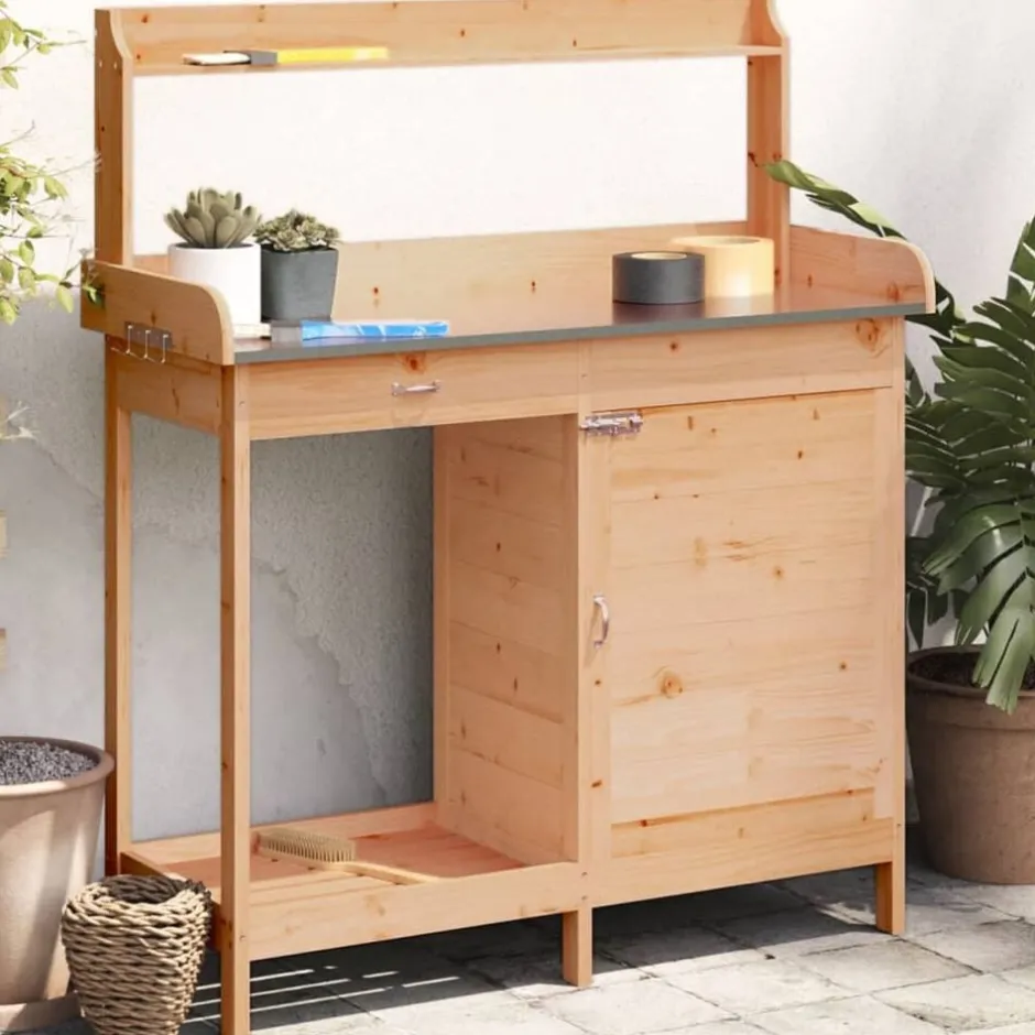 Outlet vidaXL Odlingsbänk med skåp brun 110,5x45x124,5 cm massivt granträ Mörkbrun