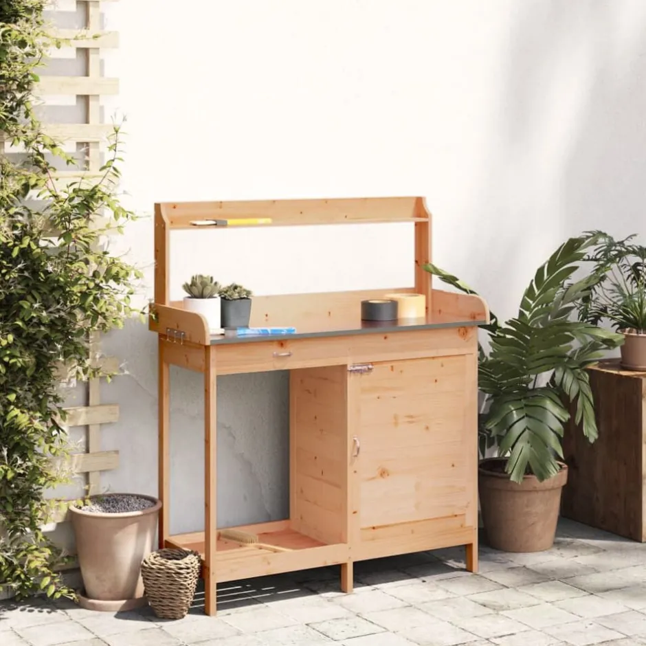 Outlet vidaXL Odlingsbänk med skåp brun 110,5x45x124,5 cm massivt granträ Mörkbrun