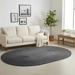 Best vidaXL Områdesmattor Oval Svart 100 x 152 cm Jute Mörkgrå