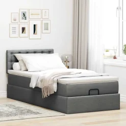 vidaXL Ottoman sängram med madrass mörkgrå 80x200 cm tyg