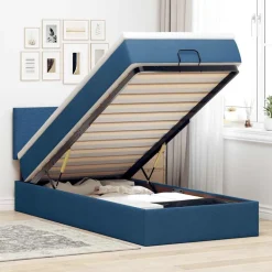 vidaXL Ottoman sängram med madrass blå 80x200 cm tyg