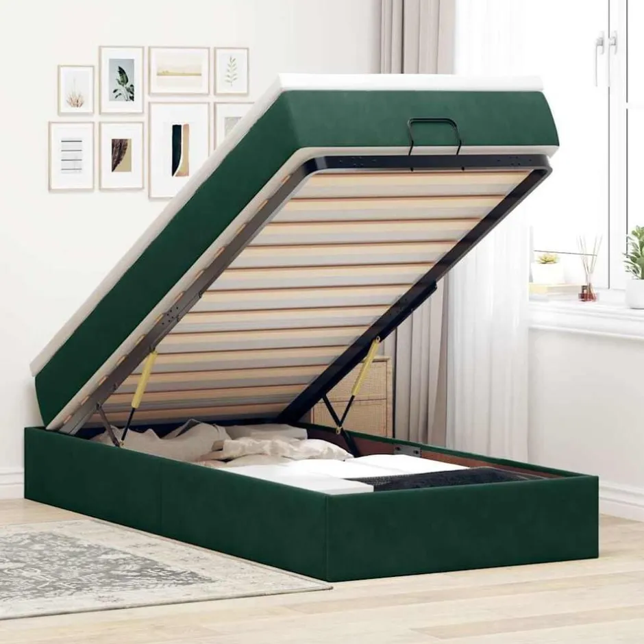 Clearance vidaXL Ottoman sängram med madrass 80x200 cm sammet Mörkgrön