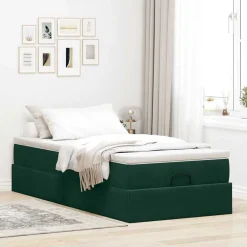 Clearance vidaXL Ottoman sängram med madrass 80x200 cm sammet Mörkgrön
