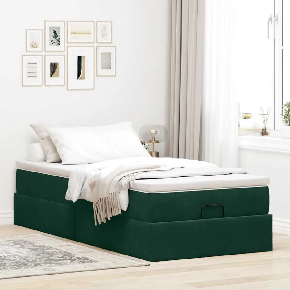 Clearance vidaXL Ottoman sängram med madrass 80x200 cm sammet Mörkgrön