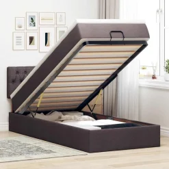 Clearance vidaXL Ottoman sängram med madrass 80x200 cm tyg Mörkbrun