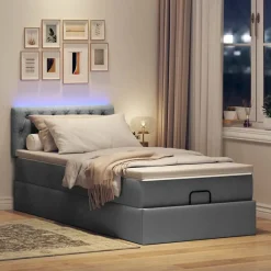 Outlet vidaXL Ottomansk säng med madrass och LED-lampor 80x200cm tyg Mörkgrå