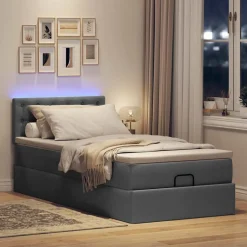 vidaXL Ottomansk säng med madrass och LED-lampor mörkgrå 80x200cm tyg