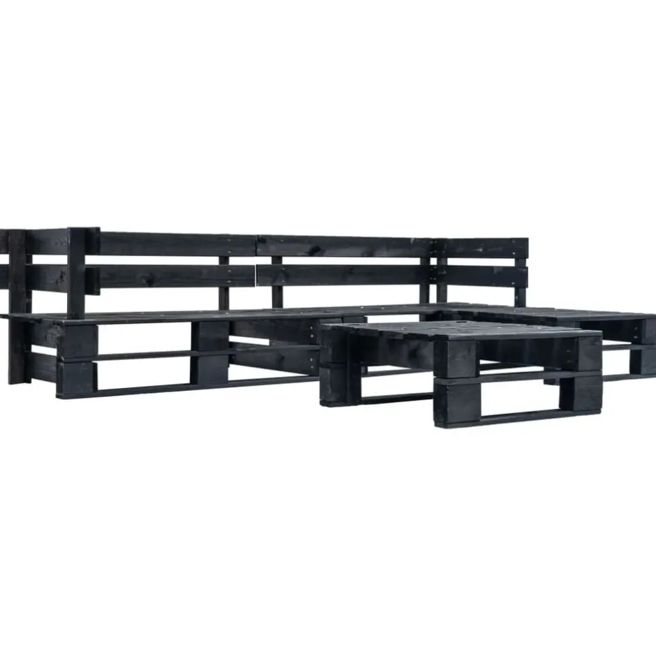 New vidaXL Pallsoffa 4 delar trä Svart