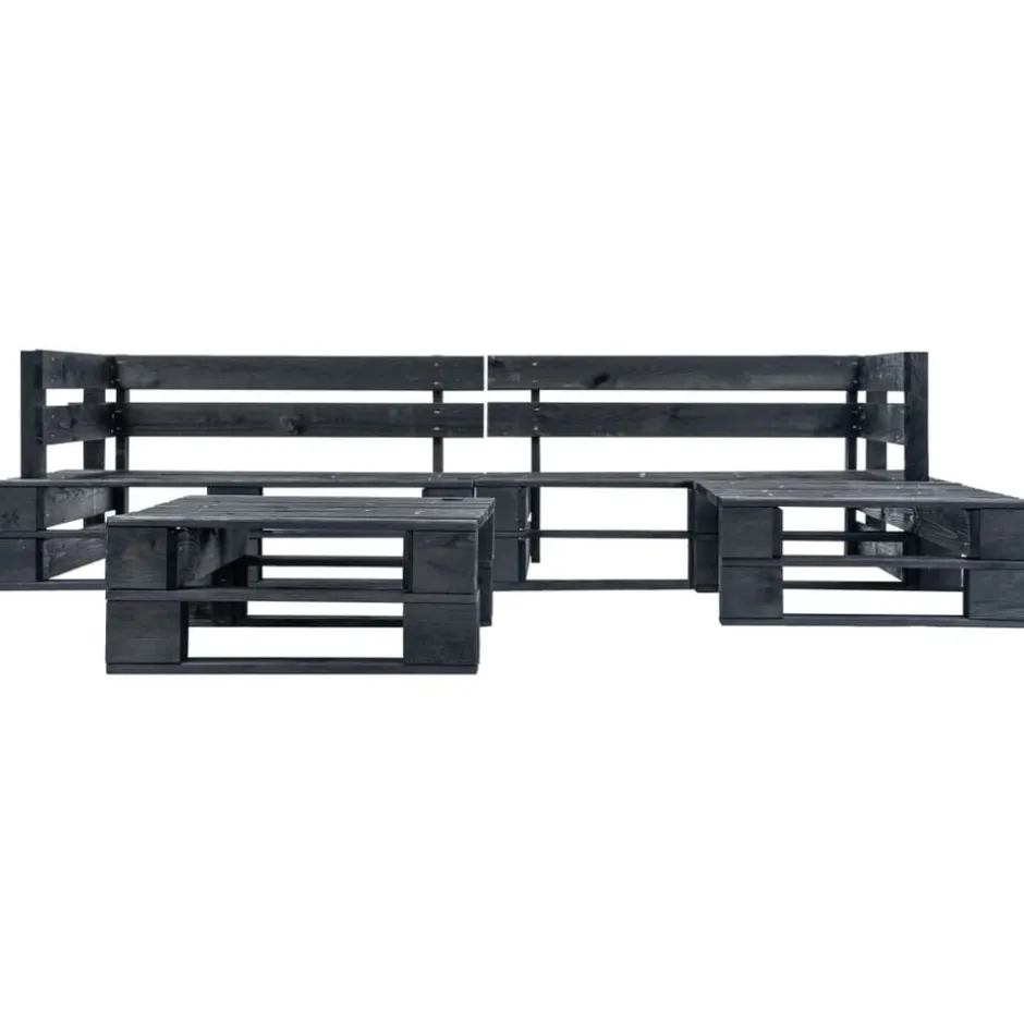 New vidaXL Pallsoffa 4 delar trä Svart