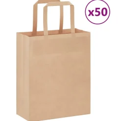 vidaXL Papperspåsar 50 st med handtag brun 18x8x22 cm