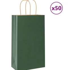 Discount vidaXL Papperspåsar 50 st med handtag 21x11x36 cm Grön