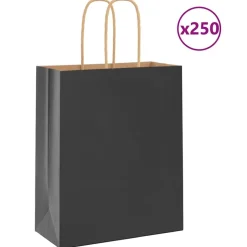 vidaXL Papperspåsar 250 st med handtag svart 18x8x22 cm