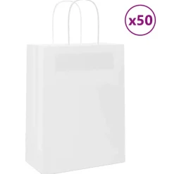 Outlet vidaXL Papperspåsar 50 st med handtag 21x11x28 cm Vit