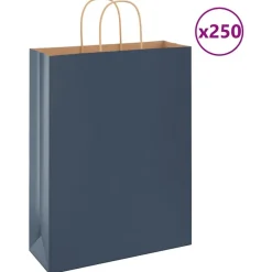 vidaXL Papperspåsar 250 st med handtag blå 32x12x42 cm