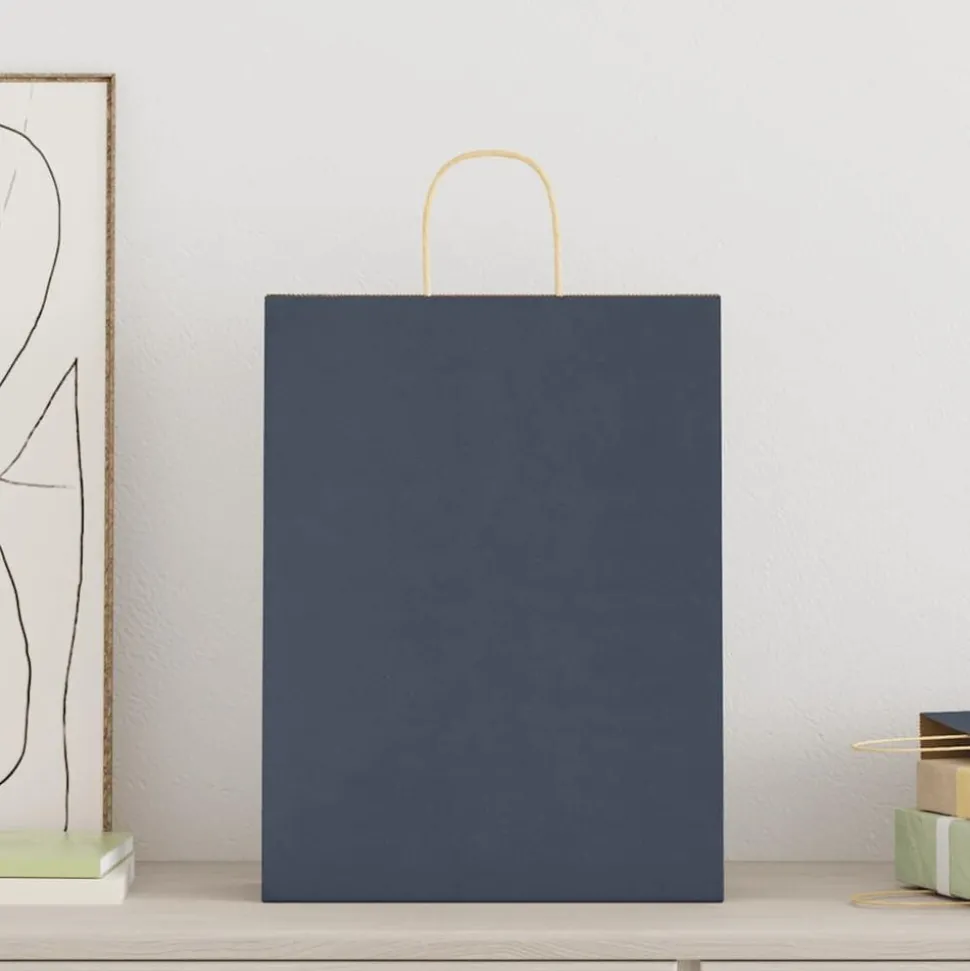 vidaXL Papperspåsar 250 st med handtag blå 32x12x42 cm