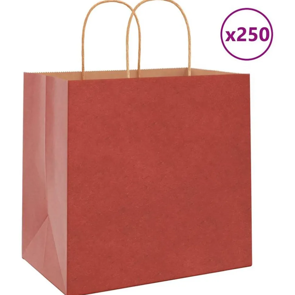 vidaXL Papperspåsar 250 st med handtag röd 26x17x25 cm