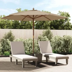 New vidaXL Parasoll med trästång 299x240 cm Taupe