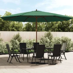 vidaXL Parasoll med trästång 400x273 cm grön
