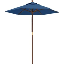 Discount vidaXL Parasoll med trästång 196x231 cm azur Blå