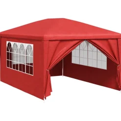 Best vidaXL Partytält 400 x 300 x 255 cm PE och stål Röd