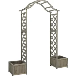vidaXL Pergola med odlingslåda grå massivt granträ