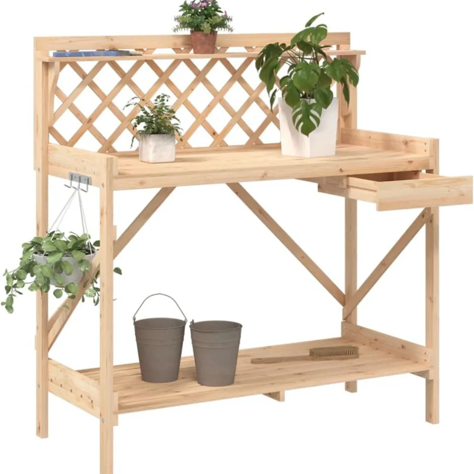 Discount vidaXL Planteringsbord med spaljé massivt granträ Naturfärg