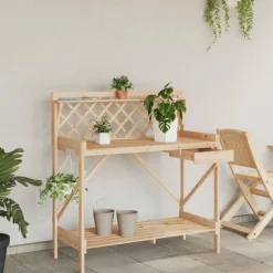 Discount vidaXL Planteringsbord med spaljé massivt granträ Naturfärg