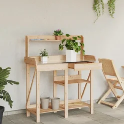 vidaXL Planteringsbord med hyllor massivt granträ