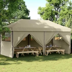 vidaXL Pop-Up hopfällbart partytält med 4 sidoväggar Taupe