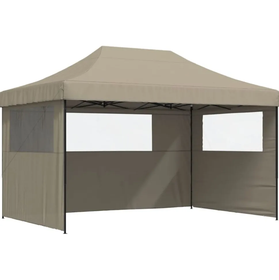 vidaXL Pop-Up hopfällbart partytält med 3 sidoväggar taupe