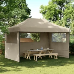 vidaXL Pop-Up hopfällbart partytält med 3 sidoväggar taupe