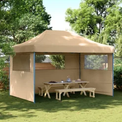 vidaXL Pop-Up hopfällbart partytält med 3 sidoväggar beige