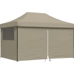 New vidaXL Pop-Up hopfällbart partytält med 4 sidoväggar Taupe