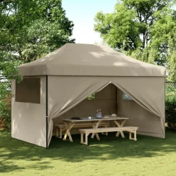 New vidaXL Pop-Up hopfällbart partytält med 4 sidoväggar Taupe
