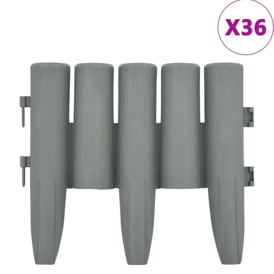 New vidaXL Rabattkant 36 st 10 m PP Grå