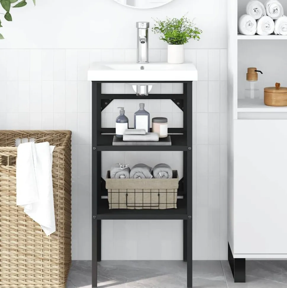 vidaXL Ram för tvättställ svart 40x38x83 cm järn