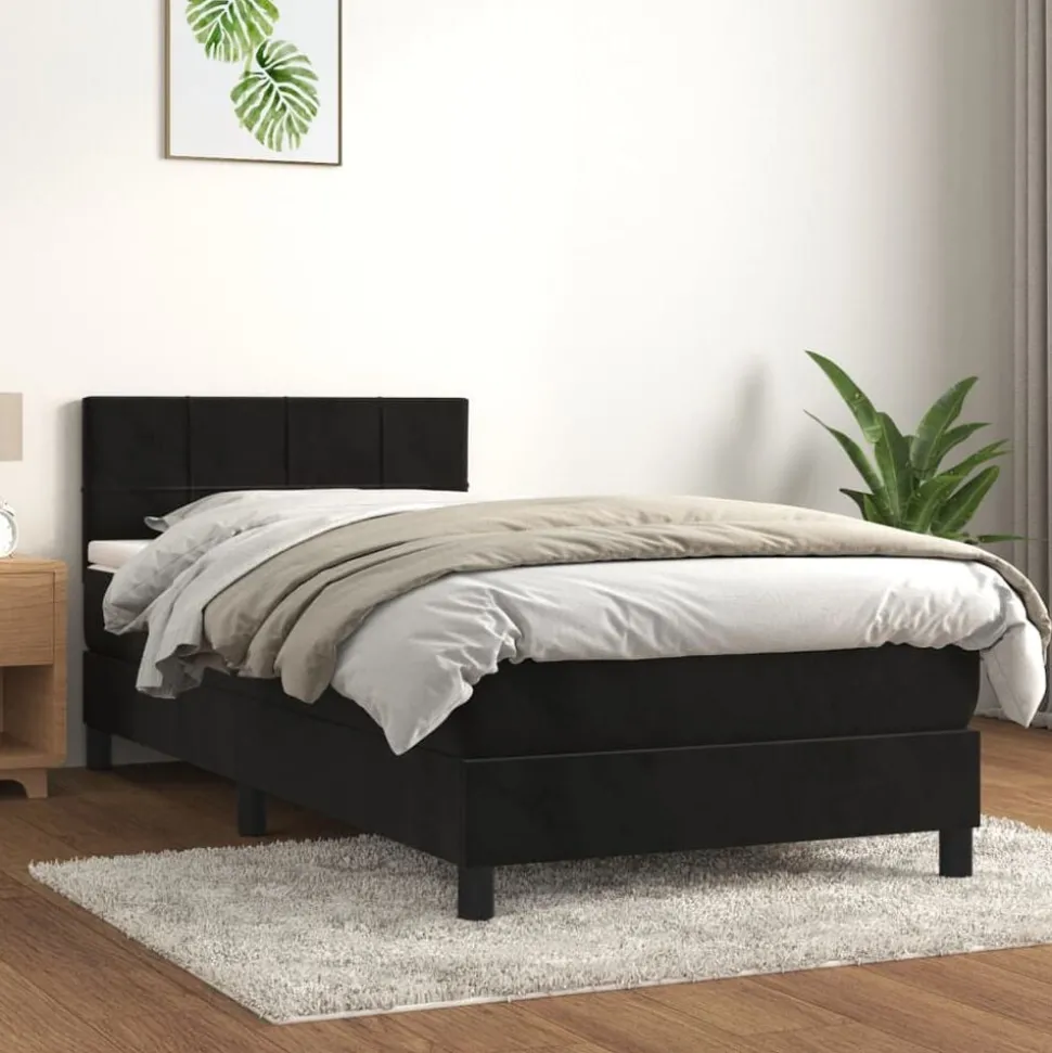vidaXL Ramsäng med madrass svart 80x200 cm sammet