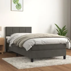 vidaXL Ramsäng med madrass mörkgrå 80x200 cm sammet
