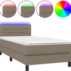 vidaXL Ramsäng med madrass & LED taupe 80x200 cm tyg